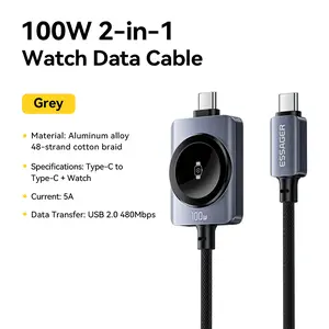Fast Charging 2-in-1 Magnetic Cable for iPhone 17/16/15/14 Apple Watch Type-C to Type-C for Watch Charging