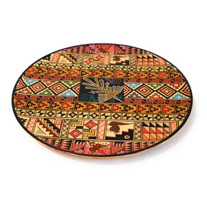 Decorative Wood Plate. Handpainted Multicolor, Geometric Figures, Nazca Lines Diameter: 9.51"