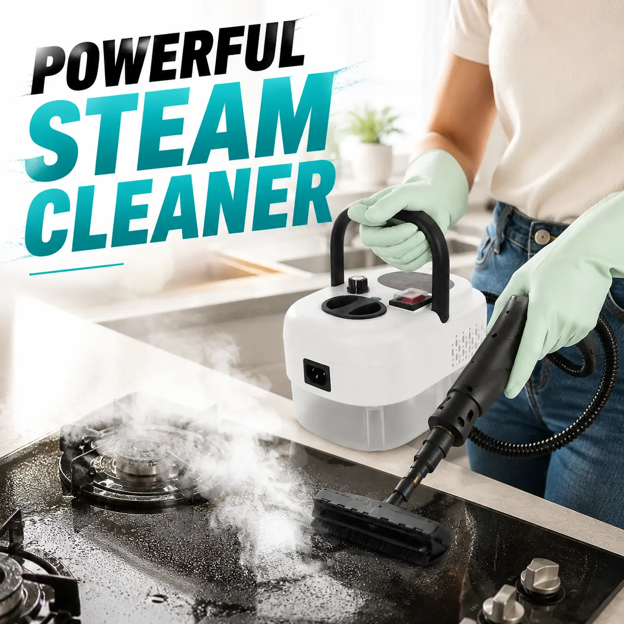 2500W Handheld Steam Cleaner, Multi-Function High-Temperature Cleaning Device with Protective Gloves for Car, Sofa Cleaning - 5232