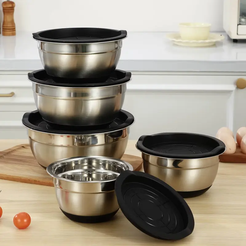 Stainless Steel mixing Bowls Set, 5-Piece Non-Slip Bowls with Lids