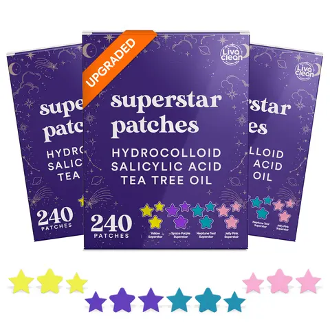 LivaClean 720-Count (3 PK of 240) Superstar Acne Zit Patches - Salicylic Acid & Tea Tree, Adhesive Facial Patch Acne Treatments, Daily Blemish Repair for All Skin Types