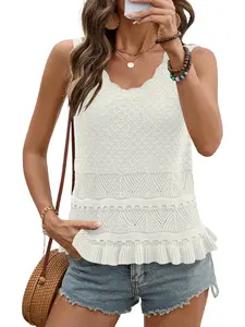 LOMON Trendy Cap Sleeve V-Neck Knit Vest - Lightweight Summer Sweaters for Women, Chic Patchwork Tank Tops, Perfect Spring Going Out Outfits