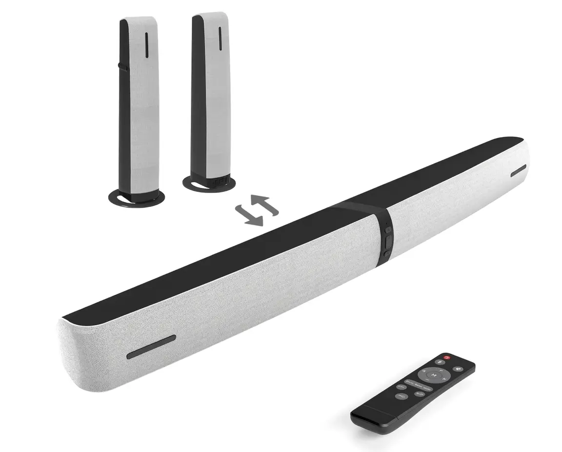 Sound Bar for Smart TV, 90W Soundbar with Bluetooth/ARC/Optical/AUX Connect, Auto Volume Boost, 3 Equalizer Modes, 2 in 1 Detachable Soundbar for TV for TV/PC/Gaming/Projectors