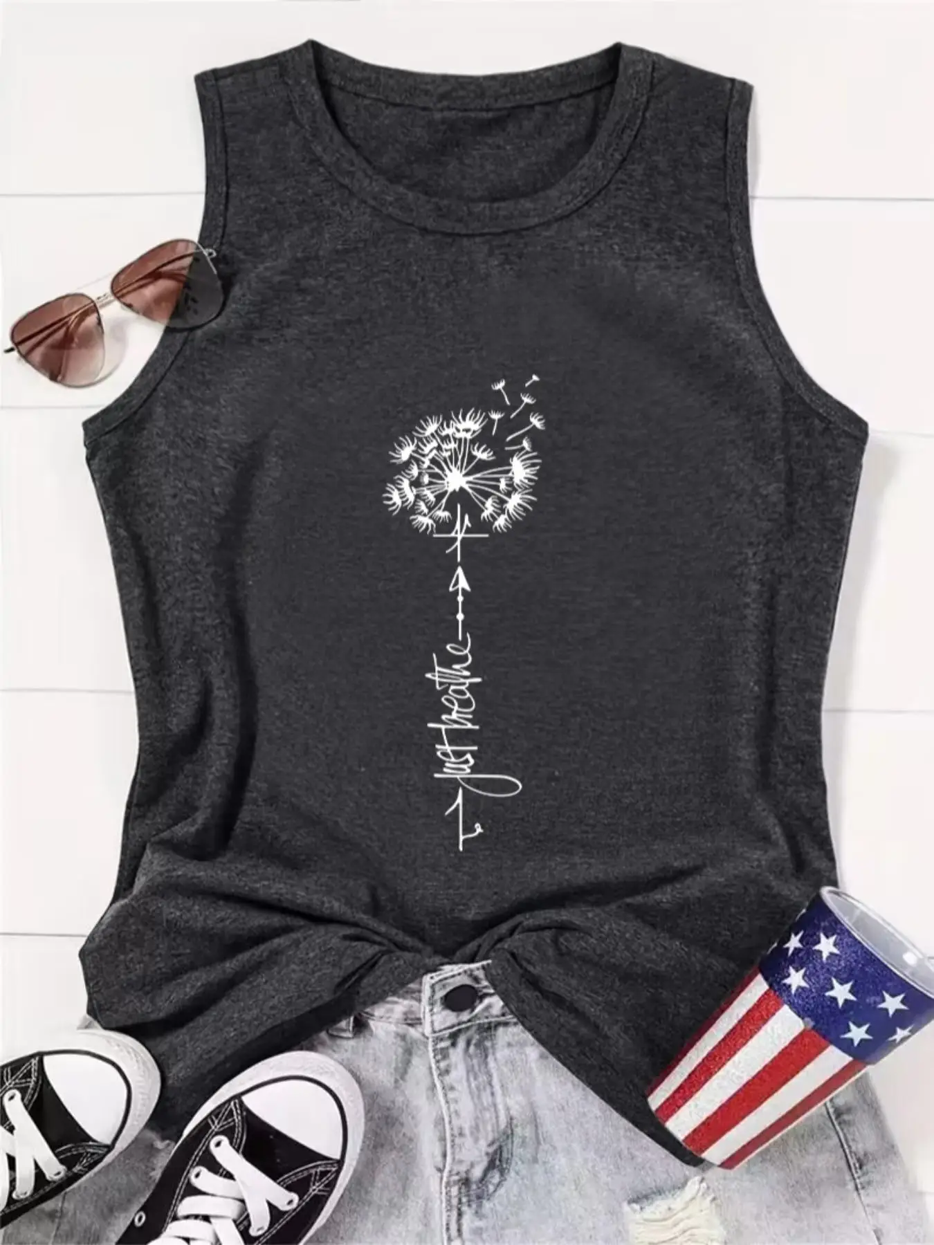 Women's Plants Print Round Neck Tank Top, Tank Tops for Women, Fashion Crewneck Sleeveless Top, Tank Tops for Women, Fitted Comfort Summer Clothes Wom