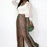 Women's Leopard Print Side Stripe Wide Leg Stretchy Casual Pants Bottom