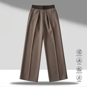 Men’s High-Waisted Pleated Ice Silk Wide-Leg Pants – Fluid Draping, Hidden Pockets, Elastic Waist, Smart-Casual Fit