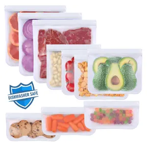 10 Pack Dishwasher Safe Reusable Bags Silicone, Leakproof Reusable Freezer Bags, BPA Free Reusable Food Storage Bags for Lunch Marinate Food Travel - 3 Gallon 3 Snack 4 Sandwich Bags Containers Kitchen Plastic Utensils