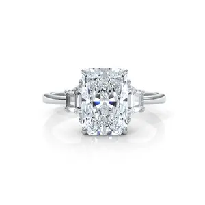 3 Stone Radiant Lab Grown Diamond IGI Certified Engagement Ring 18k White Gold 5.04 Ctw. - Perfect for Your Special Occasion