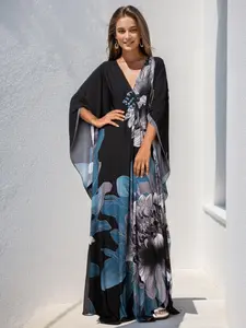 Women's Bohemian Caftan Robe, Beach Wear Swimsuit Cover-Up, Bathrobe Lounge Wear, Wrap Design, Edolynsa Q1289