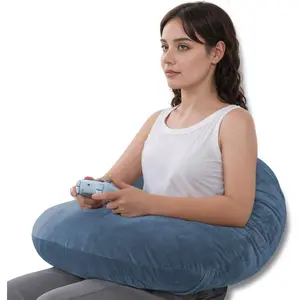Reading Pillow, Gaming Pillow for Lap, Sitting in Bed or Sofa, Extra Arm Rest for Reading, Playing or Crocheting, Soft Velvet Blue