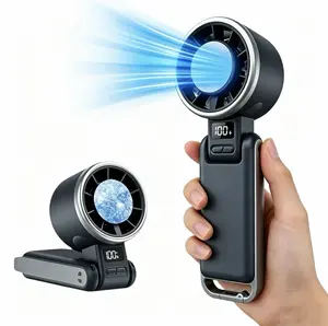 Portable Handheld Ice Fan with 100 Adjustable Speeds, Foldable Design for Travel & Outdoor Use, Clip-On for Backpack, Cooling Fan