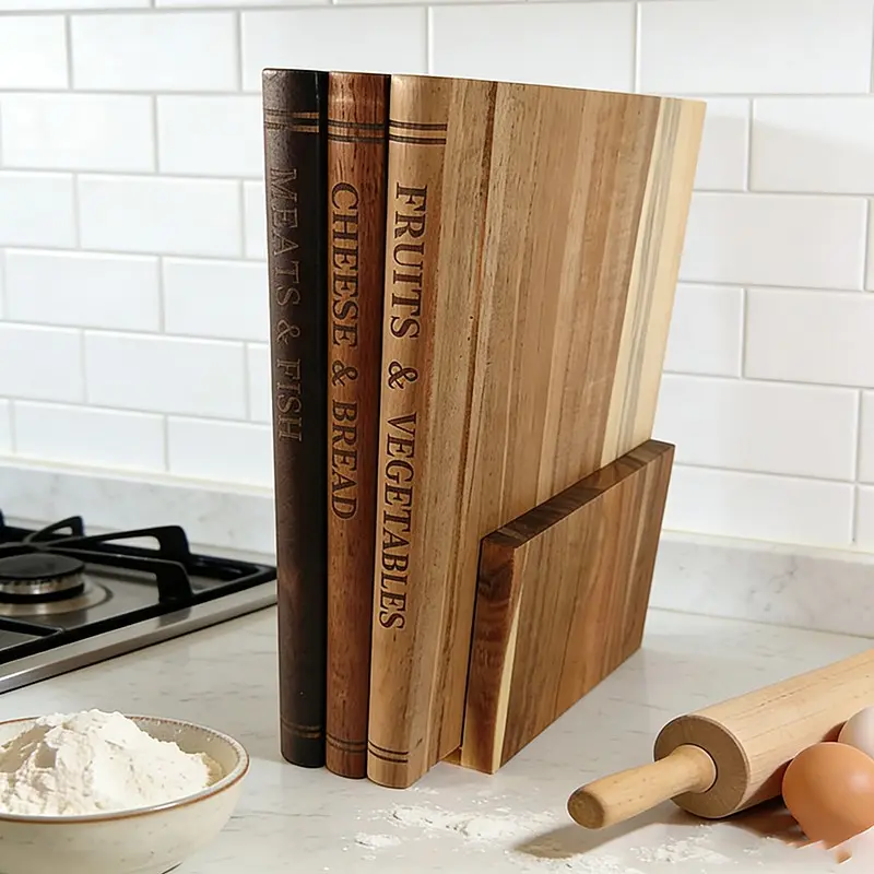 1PC Book Shape Cutting Board Set with Durable Cutting Board Wooden Stand Safe for Fruit Vegetable Meat Fish Cheese Bread Wooden Cutting Boards