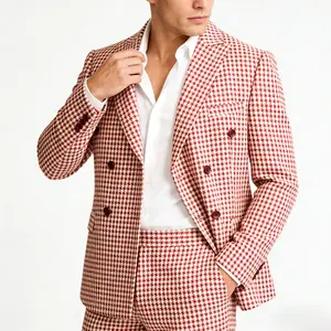 Men's Viral Houndstooth Suit Jacket Series | Black & White / Cherry Red / Bright Colors (Double Breasted / Loose Fit) | Vintage Fashion Personalized Piece, Levels Up Your Daily Outfit | Men's Trendy Fashion Slim Plaid Prom Suit Set bedazzled  suit suits