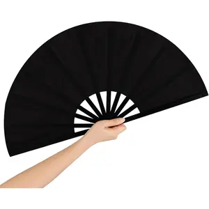 13 Inch Large Rave Fan Popping Fan Portable Clacking Fans for Line Dancing, Boots on The Ground Fan, Foldable Hand Fans for Women, Outdoor, Wedding, Party, Decoration (Black 1 Pack)