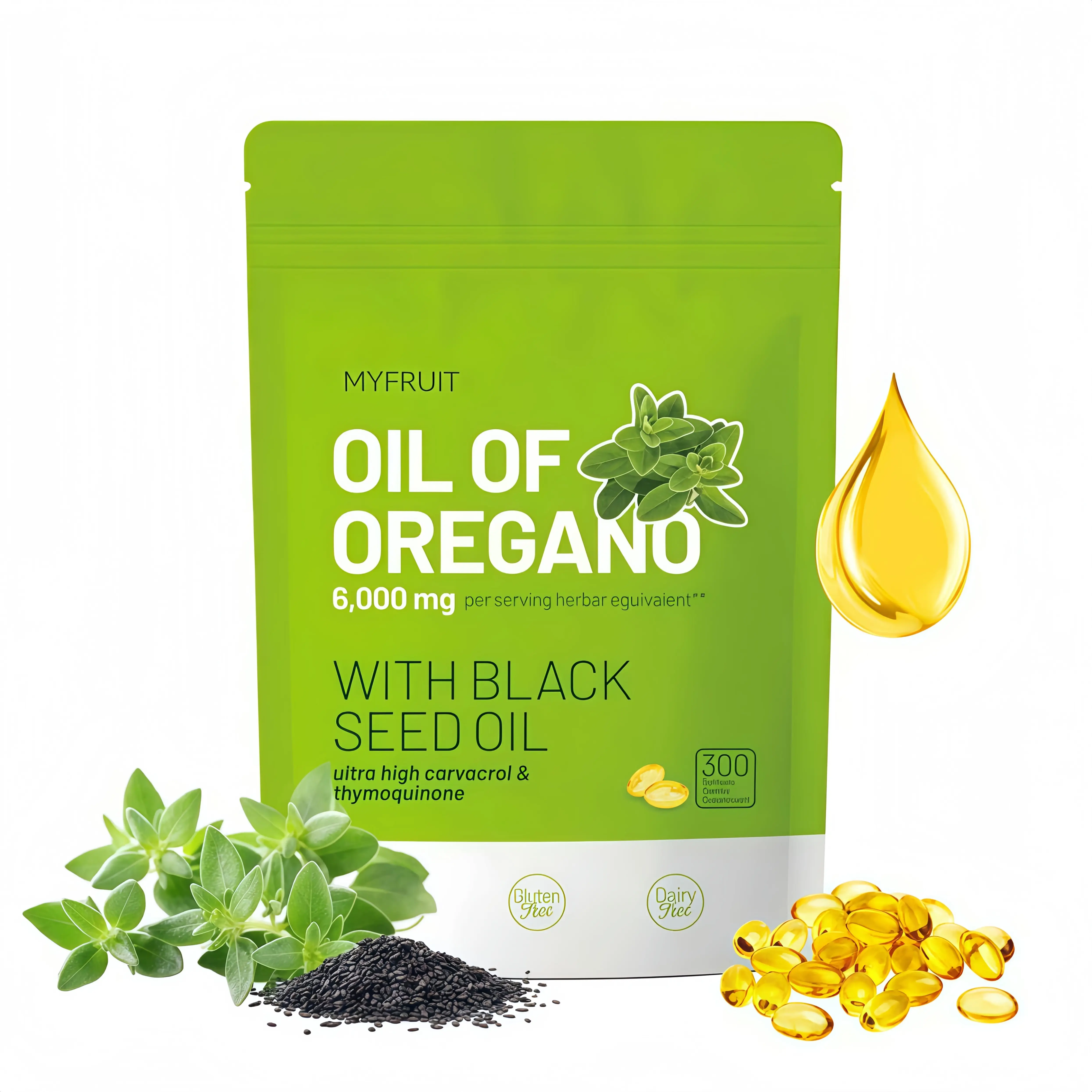 Oil of Oregano Softgels | 6000mg Oregano Oil with 200mg Black Seed Oil | Natural Antioxidants to Support Fitness | Gluten-Free | 300 Capsules | Non-GMO, Gluten-Free