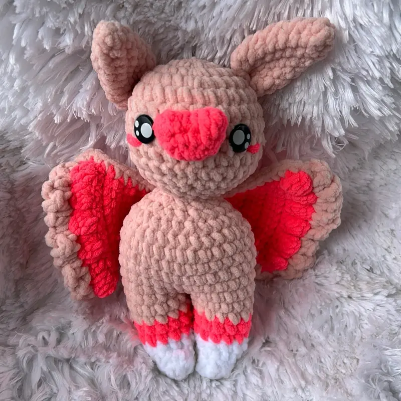 Handmade crochet strawberry fruit bat plush