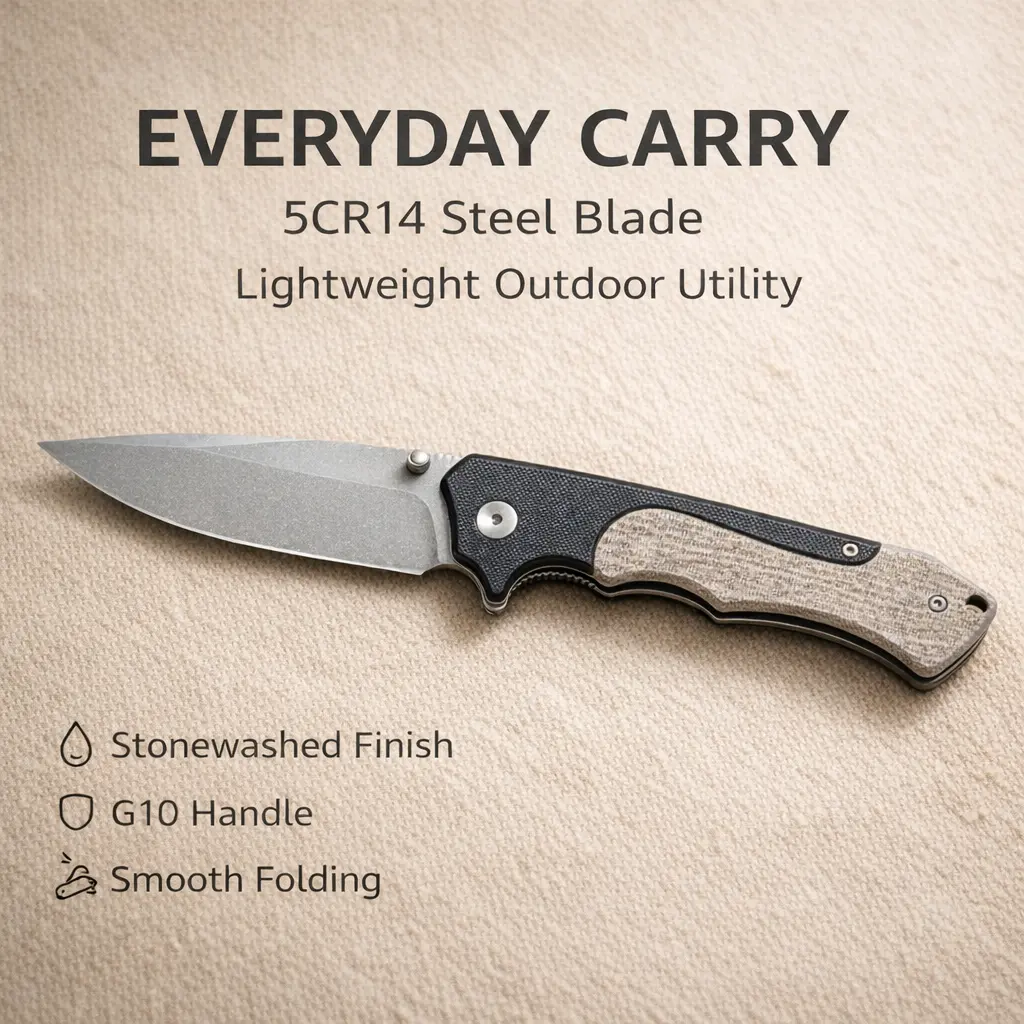 Lightweight EDC Folding Knife – 5CR14 Steel Blade with G10 Handle for Everyday Utility & Outdoor Use