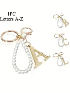 Elegant Pearl Letter Keychain, A-Z Alphabet Pendant, Detachable Fashion Alloy Keyring, Backpack Charm, Car Key Holder, Keychain for bags
