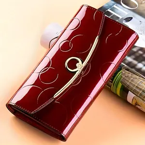 Women's Luxury Leather Classic Trifold RFID Clutch Wallet - Zip Pocket, Polyester Lining, Snap Closure, Cell Phone Pocket