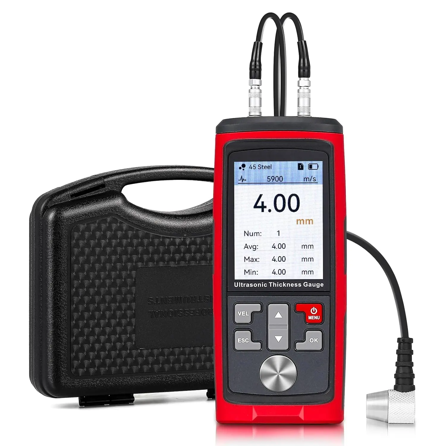Ultrasonic Thickness Gauge, Range 0.039 to 11.811 in, Ultrasonic Thickness Measuring Instruments for Steel, Copper, Metals, Plastic, Glass, PVC