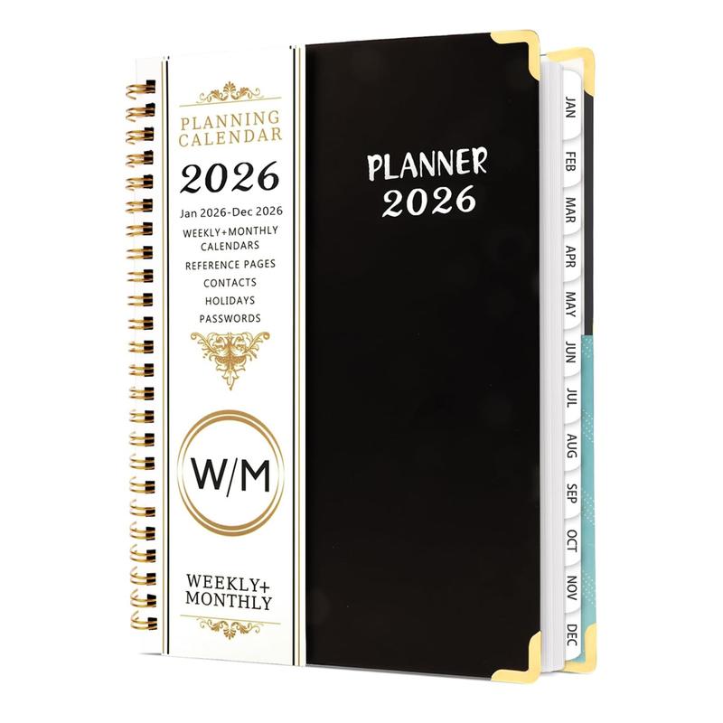 2026 Weekly and Monthly Planner, Jan-Dec, Spiral-Bound with Tabs, Inner Pocket, 6.2" x 8.5" Year Planner Calendar Planner