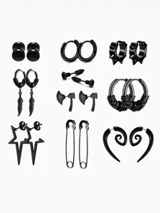 Punk Hip Hop Style Stainless Steel Geometric Design Earrings Set, Fashionable Hoop & Stud Earrings for Women & Men, Trendy All-match & Exquisite Jewelry for Birthday Gift, Ear Studs