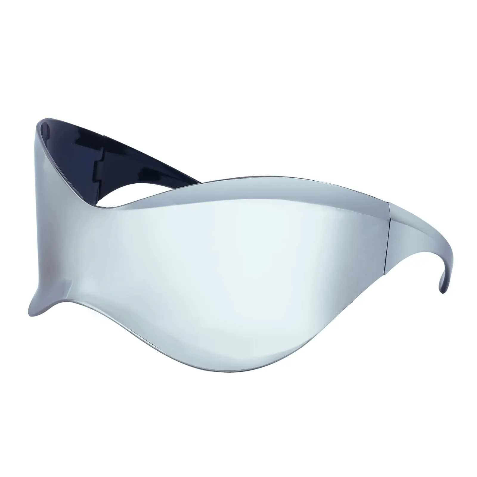 Y2K Futuristic Visor Glasses, Silver Reflective Coating, Mirrored Wraparound Shield Design, Perfect for Music Festivals, Cosplay, Role-Playing, Costume Parties and Travel, Fashion Eyewear for Men and Women