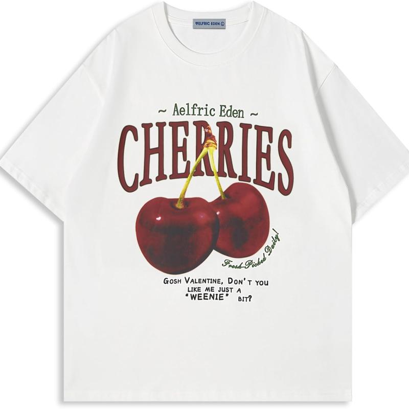 Aelfric Eden Oversized Graphic Tees Unisex Cherries Print T Shirts Casual Summer Short Sleeve Top Cotton Cute Tee Shirt