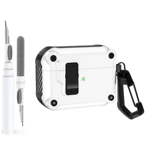 Automatic Lock Protective Case, Earphone Case with Keychain & Cleaner Kit, Earphone Protective Cover Compatible with AirPods Pro 1st/2nd Gen (2023/2022/2019), Headphone Accessories