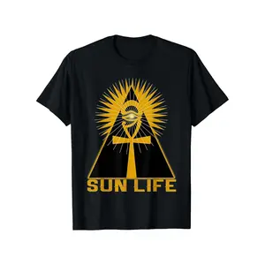 Men's Knitted Fabric Casual T-Shirt, with Geometric Ankh Pyramid Sun Life Design, Regular Fit Round Neck, Summer Stretch Cotton Pattern T-Shirt cotton menswear graphic tees Men's T-Shirts classic cotton tee fun shirts Casual Short-Sleeve