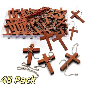 Set of 48 Small Wooden Cross Charms for Keychains, Ideal for Church Prayers, Easter Celebrations, Christian Gifts, And Crafts
