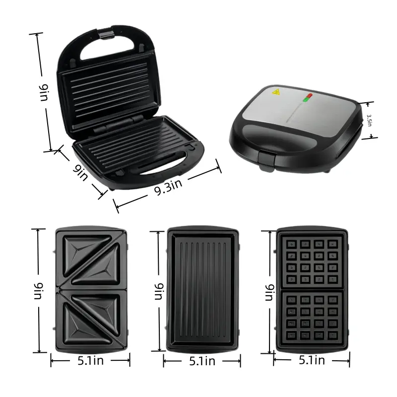 Apartment Dwellers All-in-One Grill Machine, Anti-scald Dual Overheat Protection System, 105℃ Heat Resistant 300V Withstand Voltage Cord, Non-stick Removable Plates, Electric Griddle for Quick Breakfast, Waffle Sandwich Steak Maker