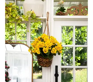Nearly Natural 19-in UV Resistant Geranium  in Hanging Basket