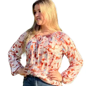 Soft Colored Ruffled Pleated Long Sleeve Blouse