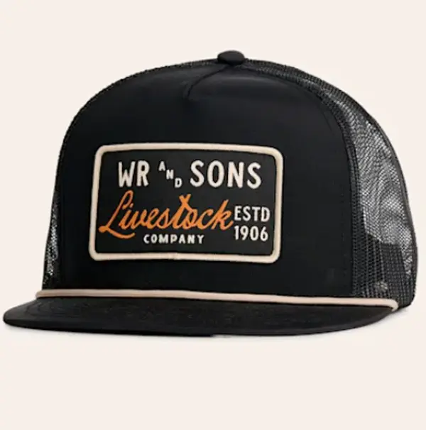 Whiskey Bent Hat Co. WR & Sons Black Logo Patch Flat Bill Mesh Rope Cap