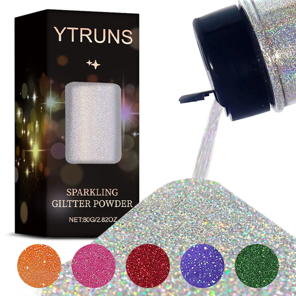 Ytruns 80g Holographic Ultra-Fine Glitter Powder - Shimmering Sparkle for Resin Art Nail Design Body Makeup Hair Styling Tumblers DIY Crafts Face Paint - 01