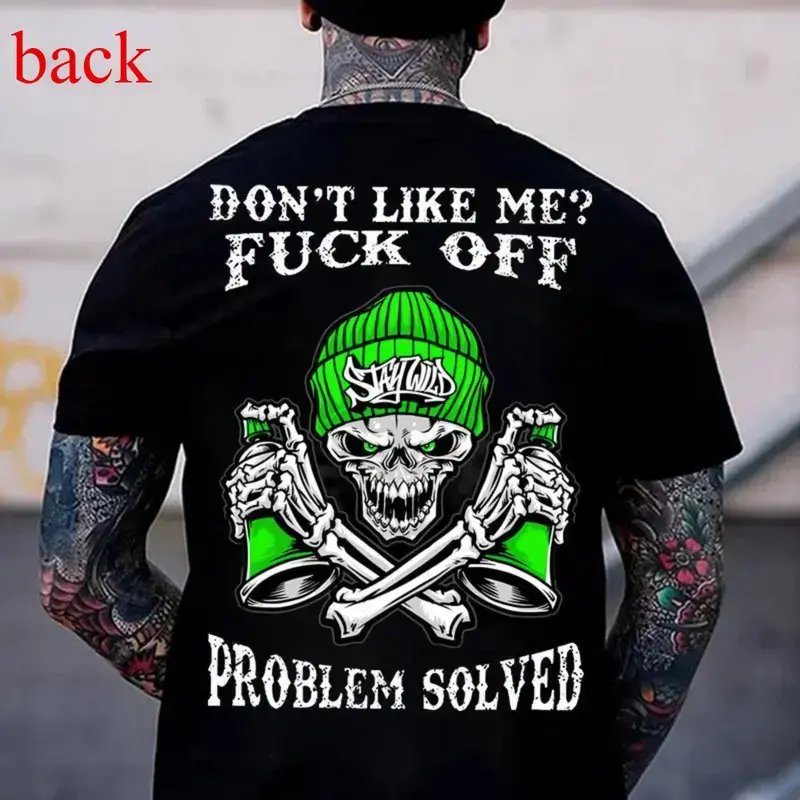DON'T LIKE ME F*CK OFF Tattooed Graffiti Skull Street tshirt ,Aesthetic tatoo merch summer outfits, style, streetwear, vintage men graphic tees Grunge Classic Clothes