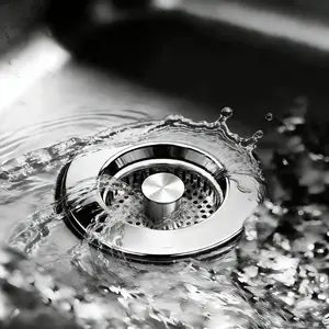 Heavy-Duty 3-in-1 Kitchen Sink Drain Strainer, SUS304 Stainless Steel Sink Stopper, Anti-Clog Food Catcher Basket with Handle for US 3 1/2" Drains rod