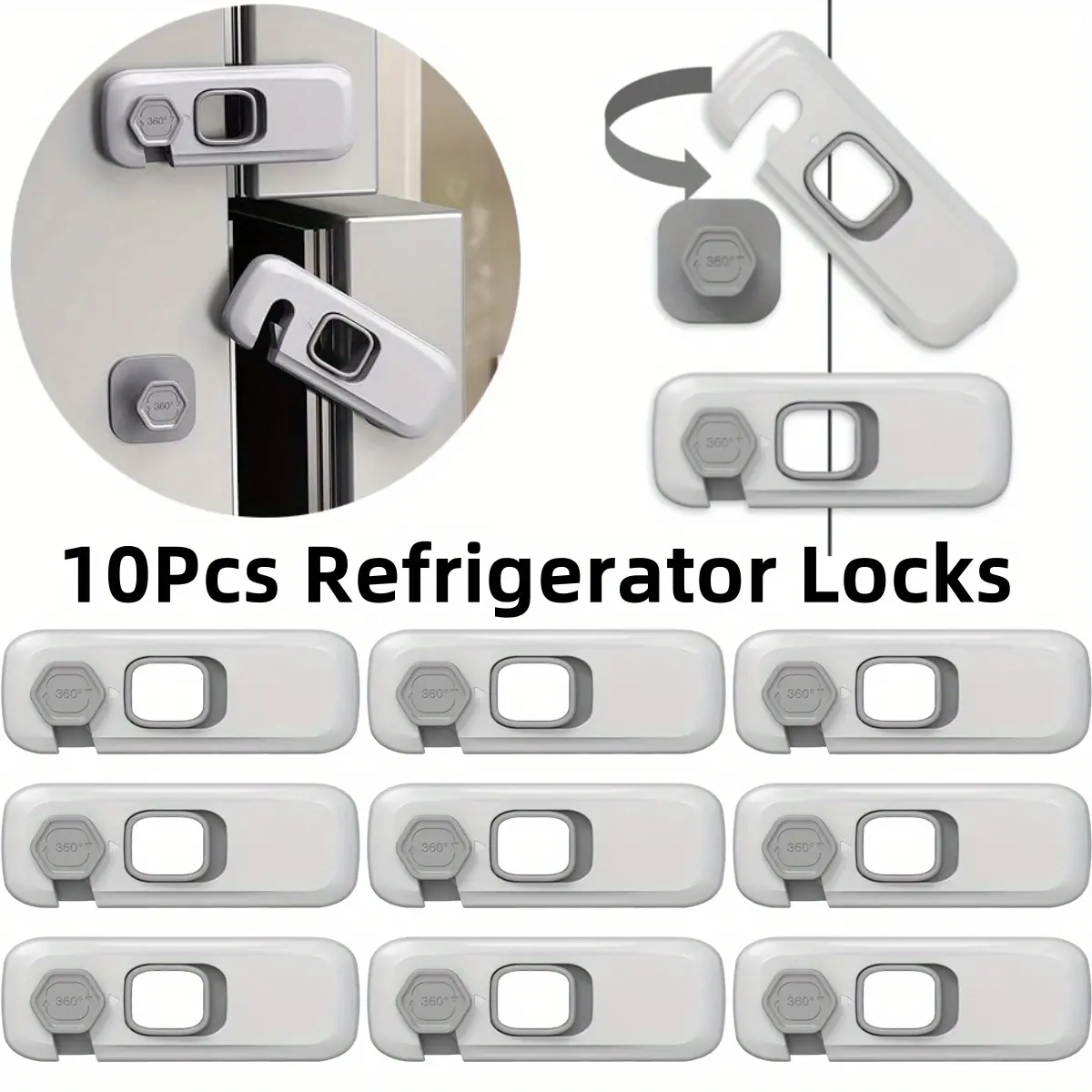 10pcs ABS Material Plastic Pinch-Proof Self-Adhesive Security Refrigerator Lock Buckles - Grey Durable Latches for Fridges/Freezers - Home Improvement Supplies to Stop Unwanted Door Opening