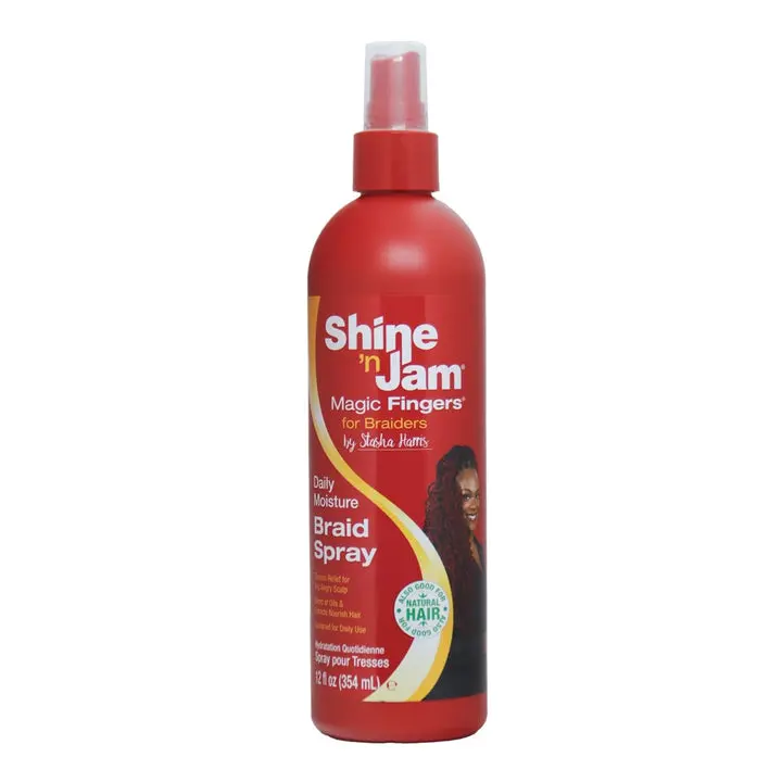 AMPRO Shine 'n Jam Magic Fingers Braid Spray Gel (12oz Bottle) - Adult Haircare Product with Salicylic Acid for Cleansing, Moisture, Exfoliating & Protective Styles