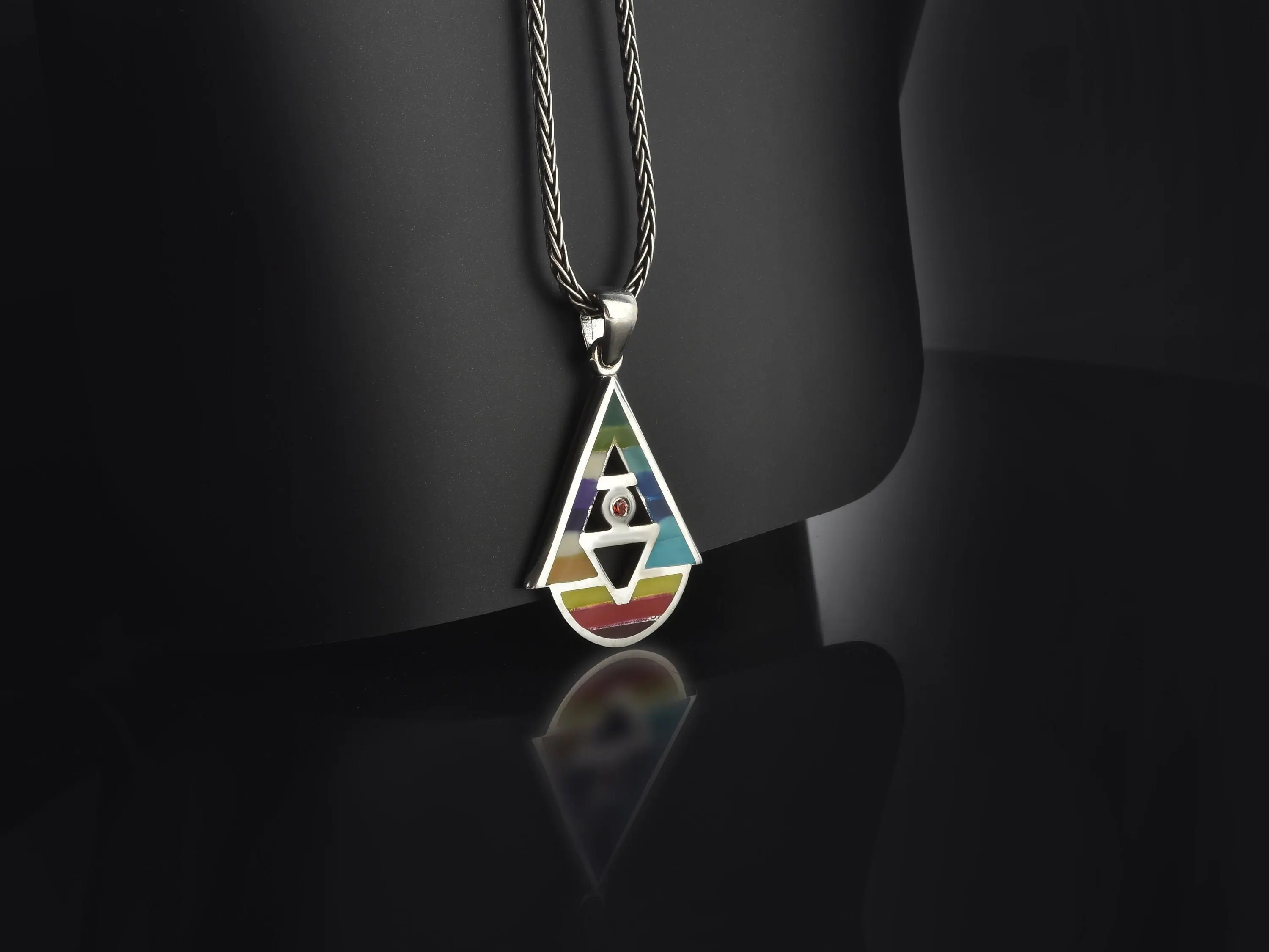 Silver Pride Triangle Pendant with Rainbow Accents, Silver Modern LGBTQ Necklace, Abstract Artistic Queer Jewelry, Gifts For Him / Her