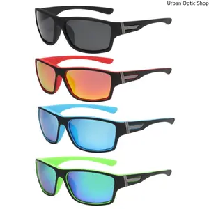 XUH 4-Pack Polarized Sport Sunglasses, 4 Colors Rectangular Wrap-around Shades with Mirror Lens, UV400 Protection Unisex Eyewear for Men Women Driving Fishing Outdoor Activities