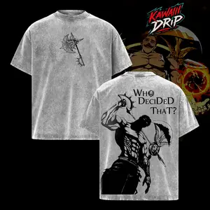 Escanor Seven Deadly Sins T-Shirt Who Decided That Quote Pride Sin Vintage Washed Oversized Anime Streetwear Heavy Cotton Sigma Male Unisex Tee Retro Graphic Top Gift For Anime Fan