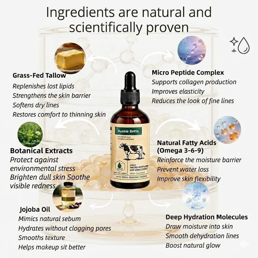 Aussie Betta Pure Natural Beef Tallow Neck & Face Anti-Aging Serum | Firming & Tightening for Neck & Face | Hydrates, Lifts & Corrects Dull Skin | Mothers Day Gift