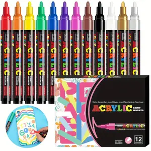 Acrylic Paint Marker Pen Set, 12/18/24pcs Vibrant Acrylic Markers Set, Medium Point Marker Pen, Acrylic Marker Pens for Painting, Drawing & Coloring