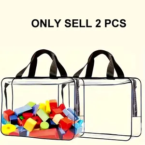 Transparent Storage Bags with Durable Zipper and Handles, Large Plastic Organizer for Travel, Toys, Clothes, Blocks, Supplies