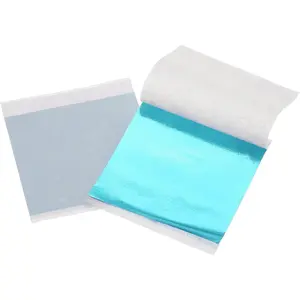 100pcs Leaf Sheets 3.5" x 3.5" Foil Paper Sheets for DIY Crafts Painting Nails Resin Furniture Decoration (Light Blue)