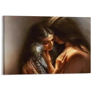 Trendy Poster-Abstract Painting Native American Indian Couple Romantic Poster Canvas Wall Art Colorful Decor Room Gifts Decoration Ornaments Artistic Photo
