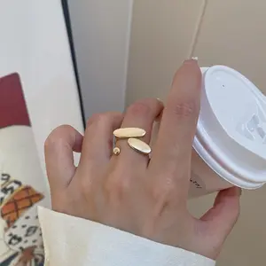 Korean Dongdaemun geometric metal design niche adjustable open copper ring for women in ins style