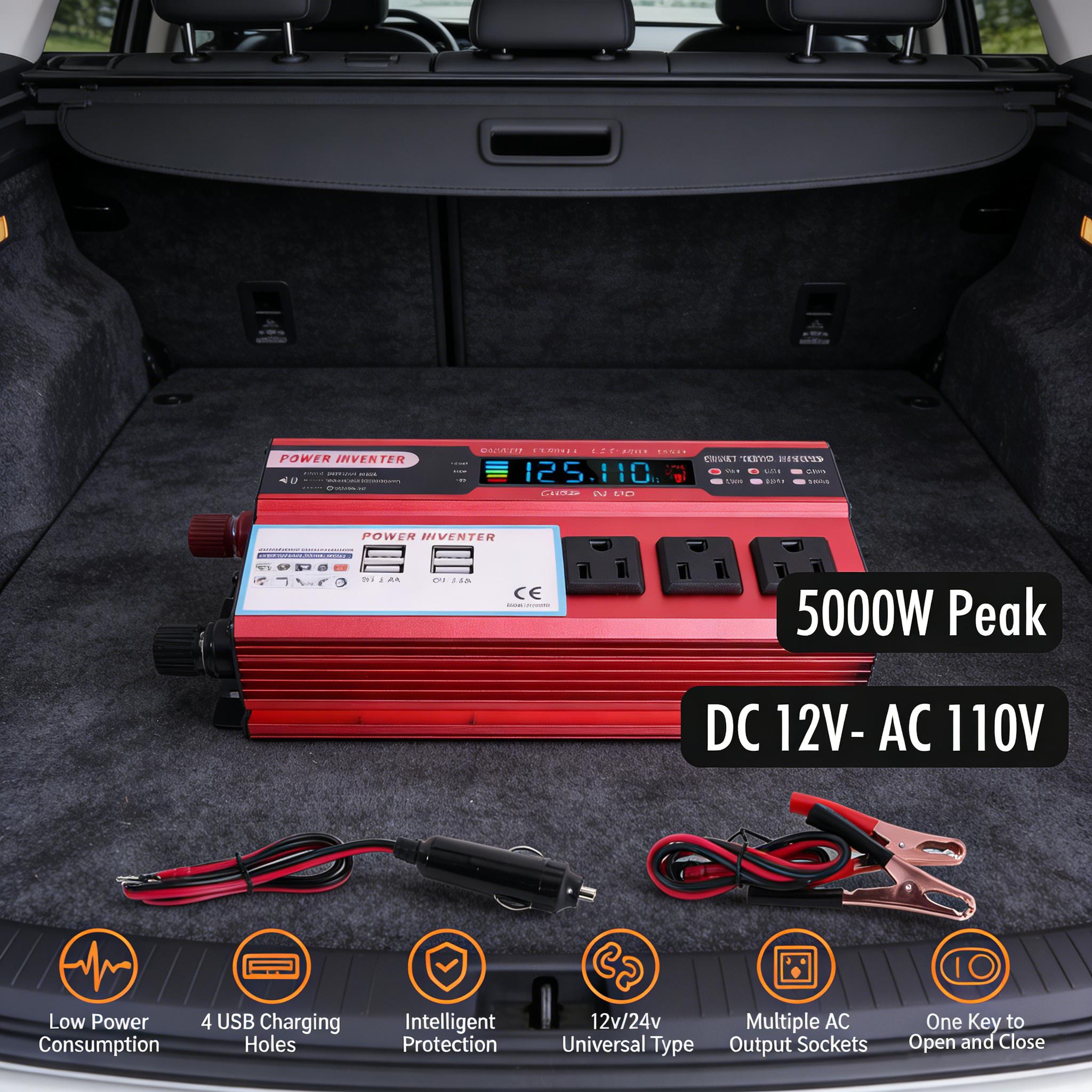 Pure Sine Wave Inverter 5000W 12V to 24V 4000W Peak Dual AC Sockets USB Hardwire Remote for Truck RV Off-Grid Solar Setup Stable DC to AC Power Converter for Vehicle Camping Solar Backup System